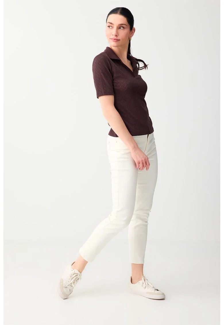 Tricou polo slim fit, Maro pamantiu