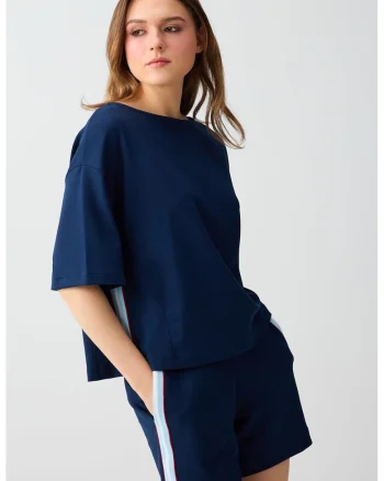 Tricou supardimensionat din amestec de modal, Bleumarin