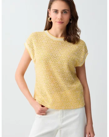 Bluza crosetata din dantela, Galben