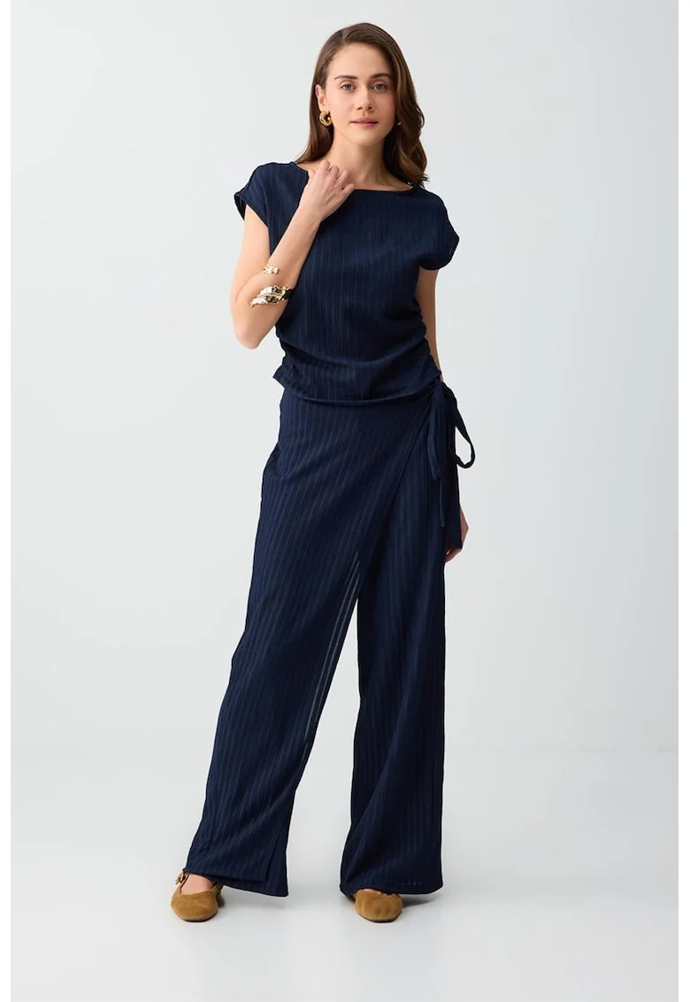 Pantaloni petrecuta cu croiala ampla si dungi, Bleumarin