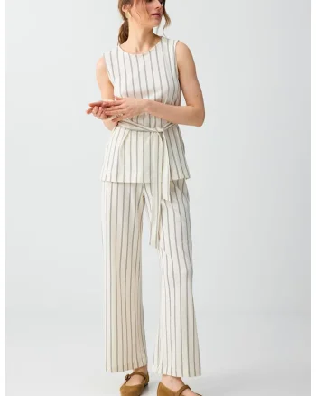 Pantaloni relaxed fit din amestec de lyocell cu dungi, Bej deschis