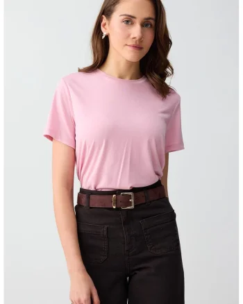 Tricou din amestec de modal cu decolteu la baza gatului, Roz pastel