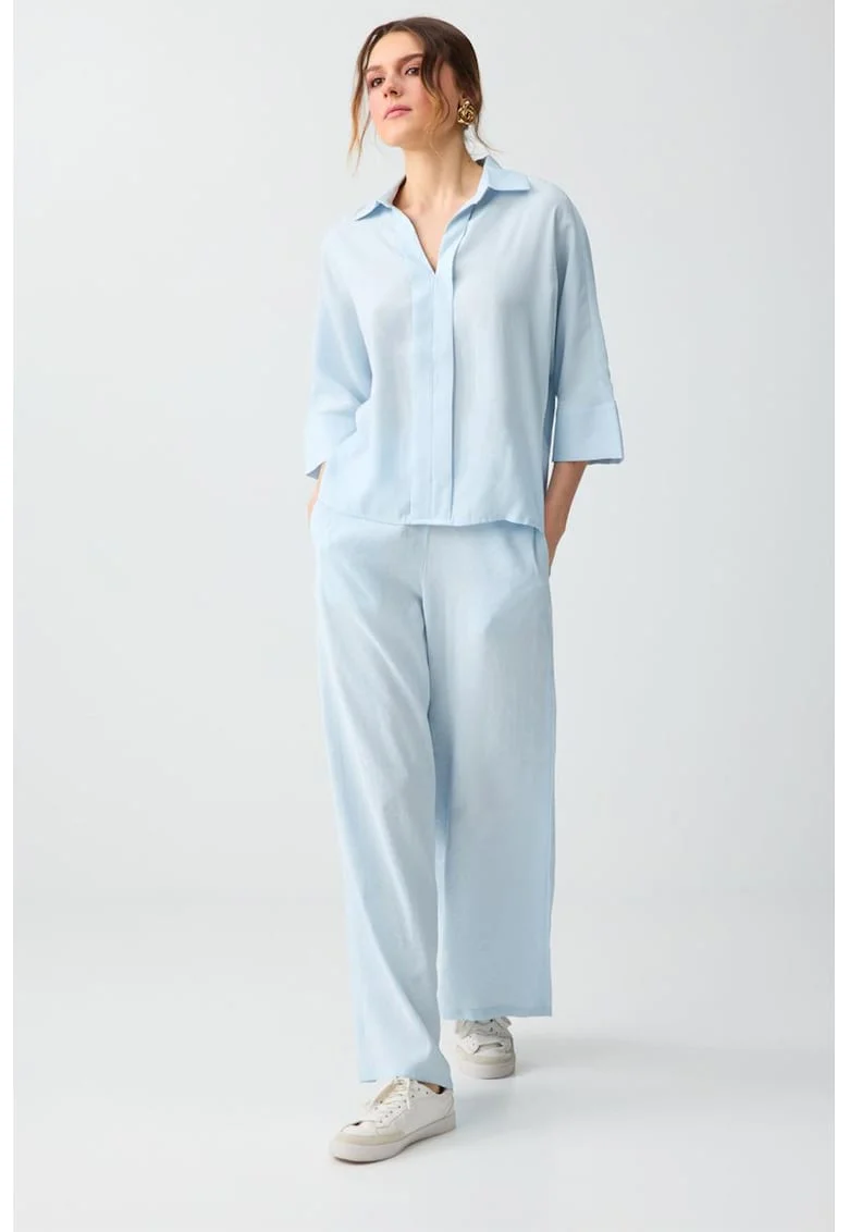 Pantaloni drepti uni cu talie medie, Albastru pastel