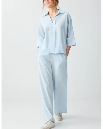 Pantaloni drepti uni cu talie medie, Albastru pastel