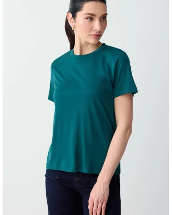 Tricou din amestec de modal cu decolteu la baza gatului, Verde englez
