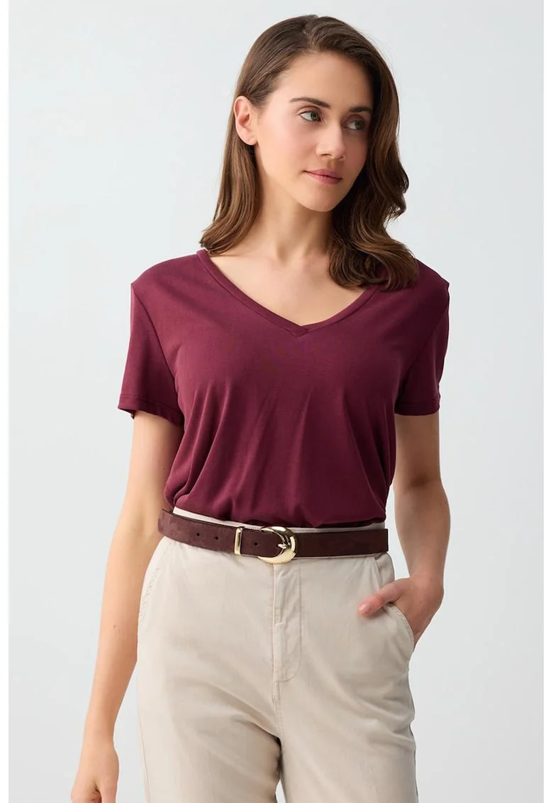 Tricou din amestec de modal cu decolteu in V, Violet