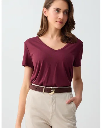 Tricou din amestec de modal cu decolteu in V, Violet