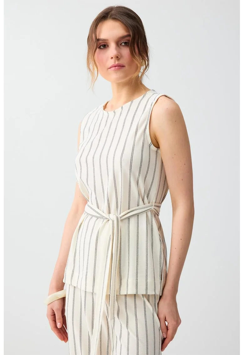 Bluza din amestec de lyocell, fara maneci, cu dungi, Alb murdar