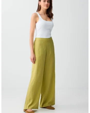 Pantaloni drepti uni cu talie medie, Verde masliniu