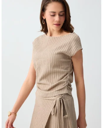 Bluza texturata cu decolteu barcuta, Bej