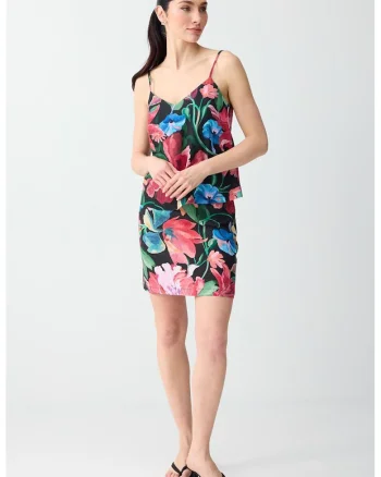 Fusta din amestec de in cu imprimeu floral, Multicolor