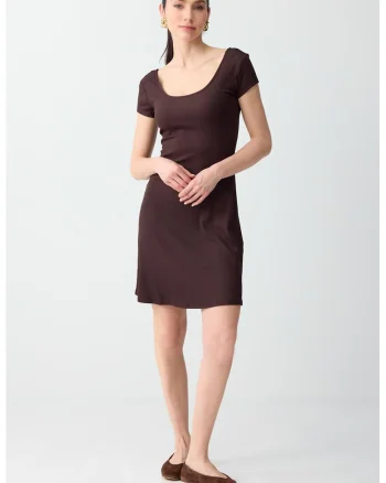 Rochie mini cu decolteu patrat, Maro pamantiu