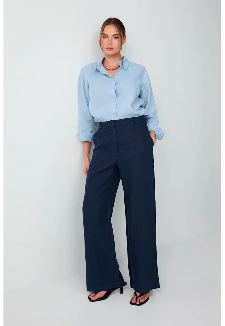 Pantaloni drepti de in, Albastru inchis