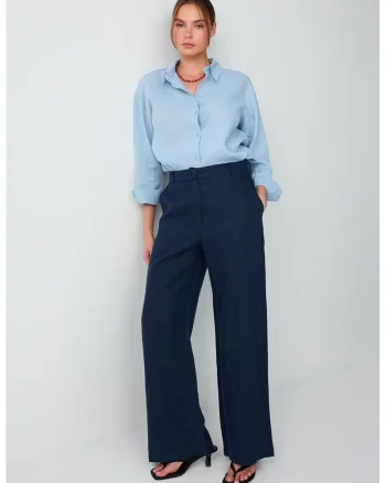 Pantaloni drepti de in, Albastru inchis