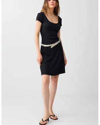 Rochie mini cu decolteu patrat, Negru