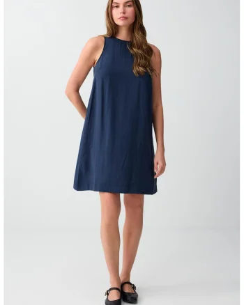 Rochie mini din amestec de modal fara maneci, Albastru inchis