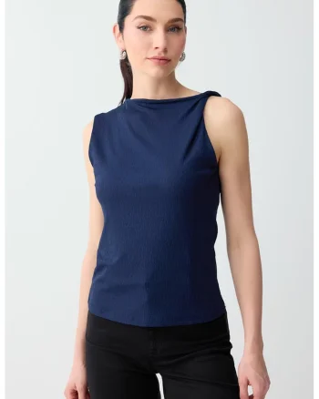 Bluza fara maneci cu decolteu barcuta, Albastru inchis