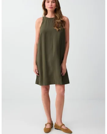 Rochie mini fara maneci din amestec de modal, Verde masliniu