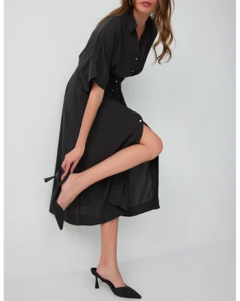 Rochie-camasa cu maneci medii, Negru stins