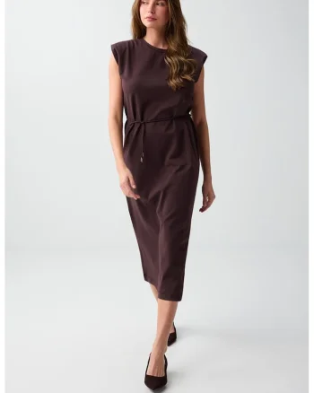 Rochie midi din amestec de bumbac, Maro inchis
