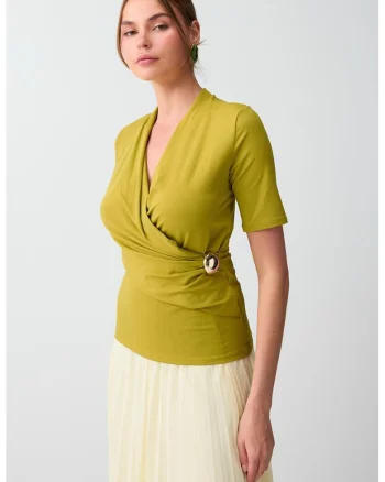 Bluza petrecuta cu decolteu in V, Verde masliniu