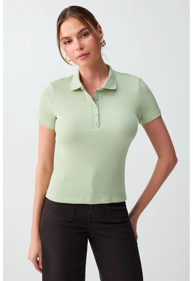 Tricou polo slim fit din amestec de modal, Verde pal