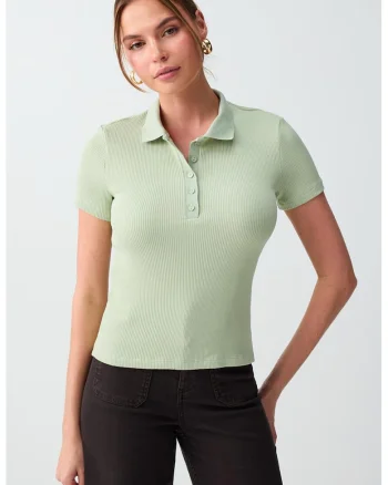 Tricou polo slim fit din amestec de modal, Verde pal