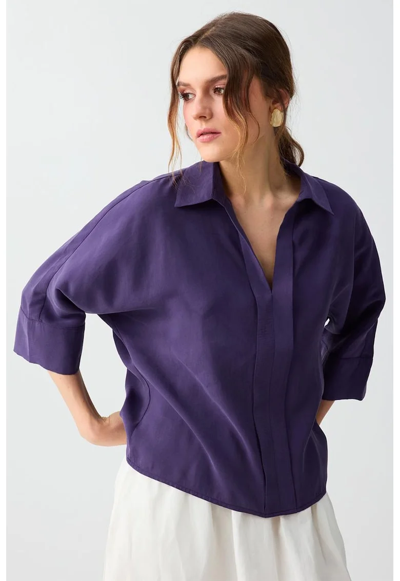 Bluza din amestec de modal cu maneci trei sferturi, Violet