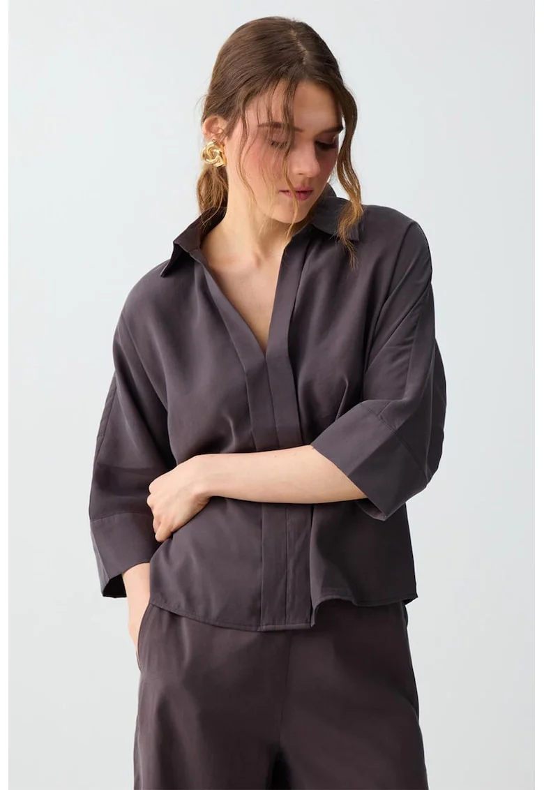Bluza din amestec de modal cu maneci trei sferturi, Maro