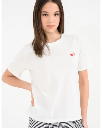 Tricou de bumbac organic cu decolteu la baza gatului, Alb