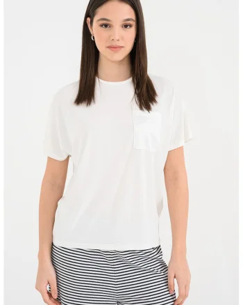 Tricou din amestec de modal cu buzunar pe piept Free Life, Alb