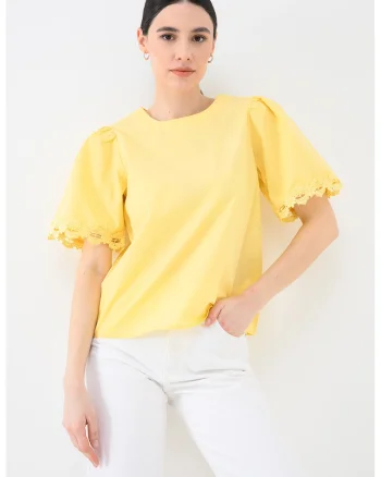 Bluza din bumbac organic cu maneci bufante, Galben