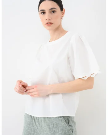 Bluza din bumbac organic cu maneci bufante, Alb