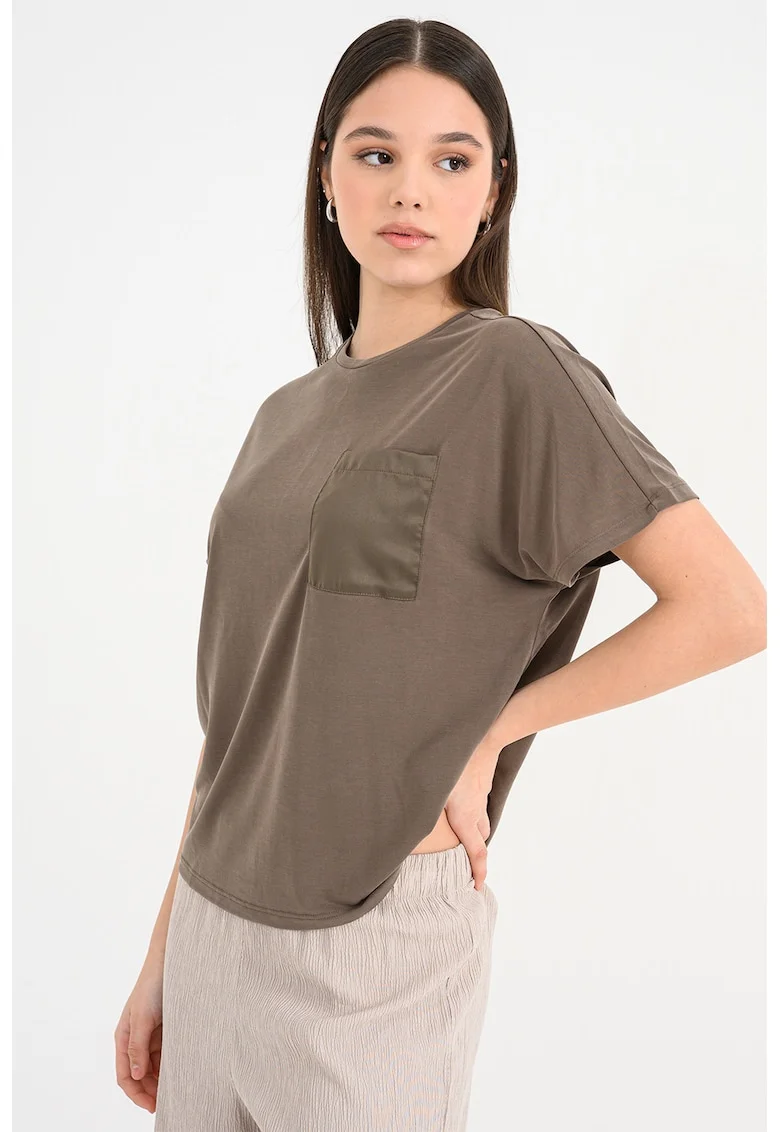 Tricou din amestec de modal cu buzunar pe piept Free Life, Kaki inchis