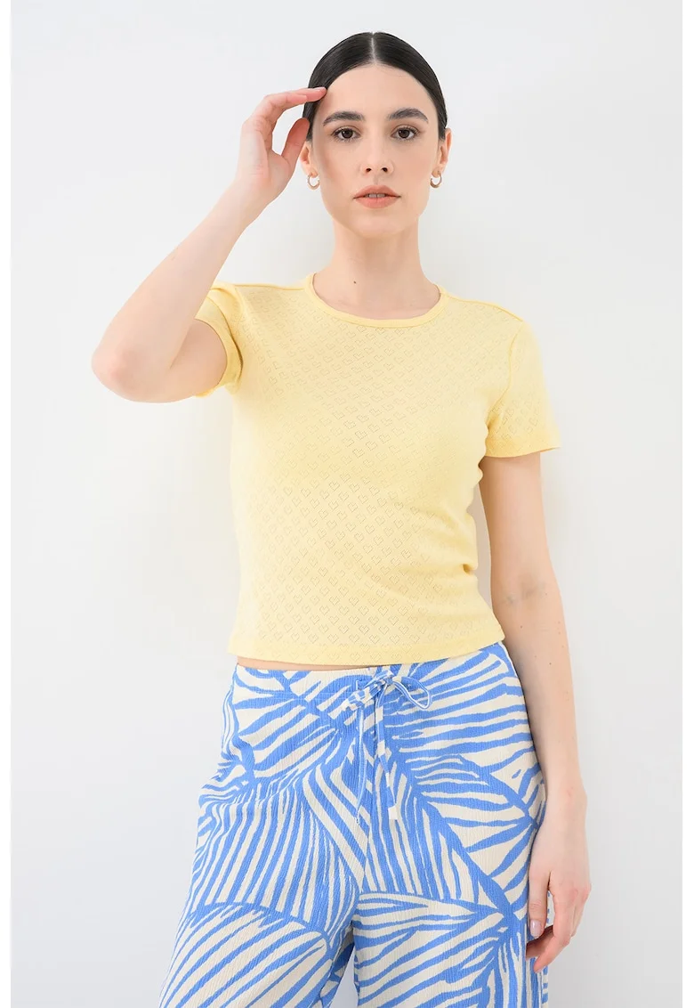 Tricou crop cu imprimeu, Galben