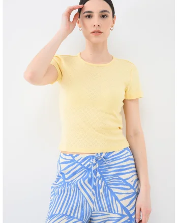Tricou crop cu imprimeu, Galben