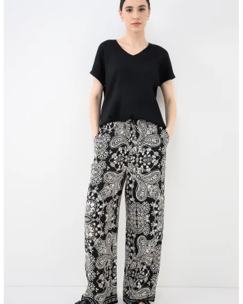 Bluza texturata cu maneci scurte si decolteu in V, Negru