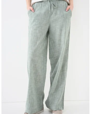 Pantaloni cu croiala ampla si snur Thilde, Alb/Verde aquamarin