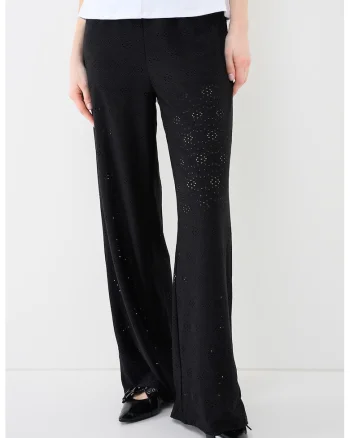 Pantaloni cu perforatii si talie ajustabila, Negru