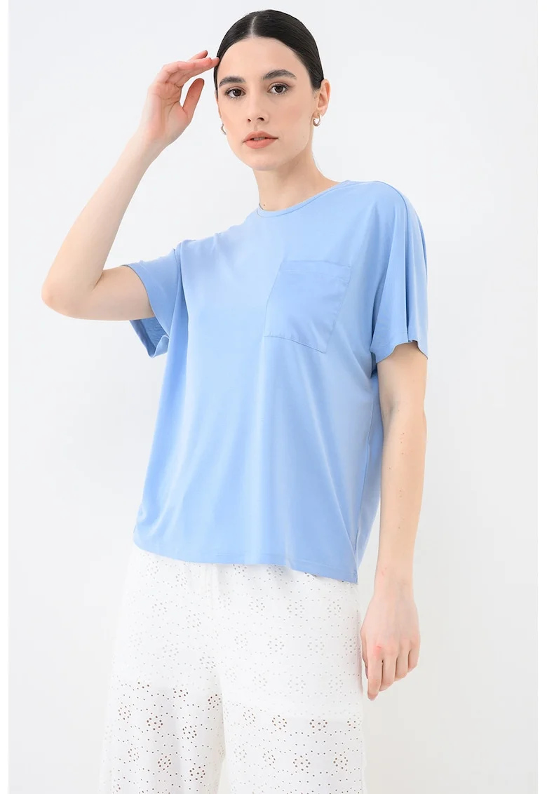 Tricou din amestec de modal cu buzunar pe piept Free Life, Albastru lavanda
