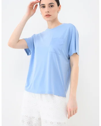 Tricou din amestec de modal cu buzunar pe piept Free Life, Albastru lavanda