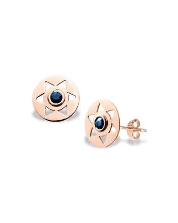 Cercei cu safire DARK BLUE STARS, aur 14K
