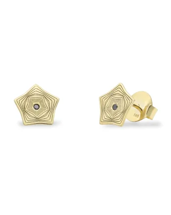 Cercei mini NORTHERN LIGHTS cu diamante negre, aur 14K