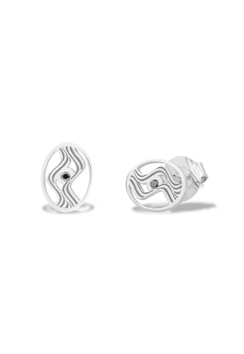 Cercei mini AURORA BOREALIS cu diamante negre, aur alb 14K