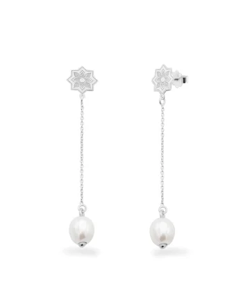 Cercei lungi PEARL OF SAMARKAND, aur alb 14K