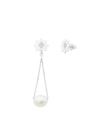 Cercei asimetrici cu perla SILK DHOME, aur alb 14K