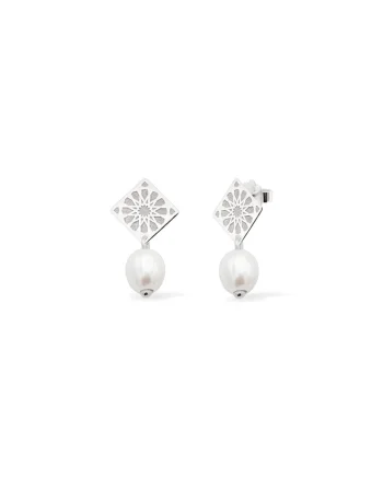 Cercei cu perle DESERT WIND, aur alb 14K