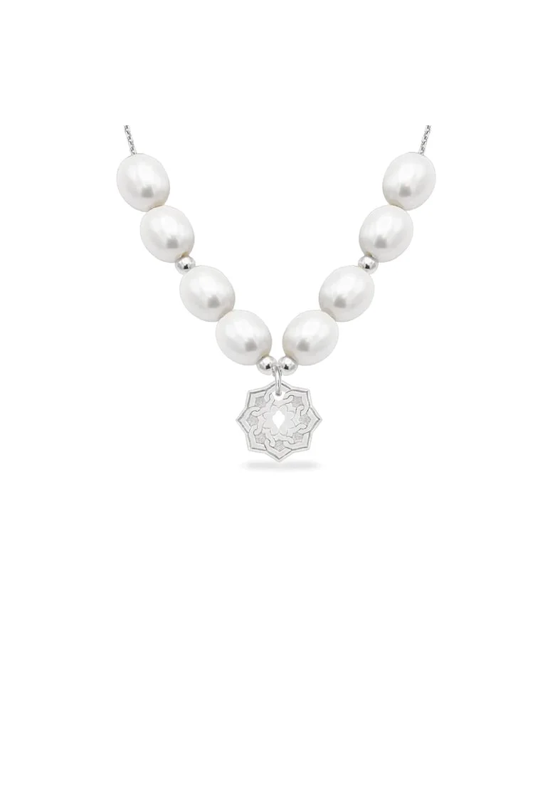 Colier cu perle veritabile de cultura SILK DOME, aur 14K, Alb