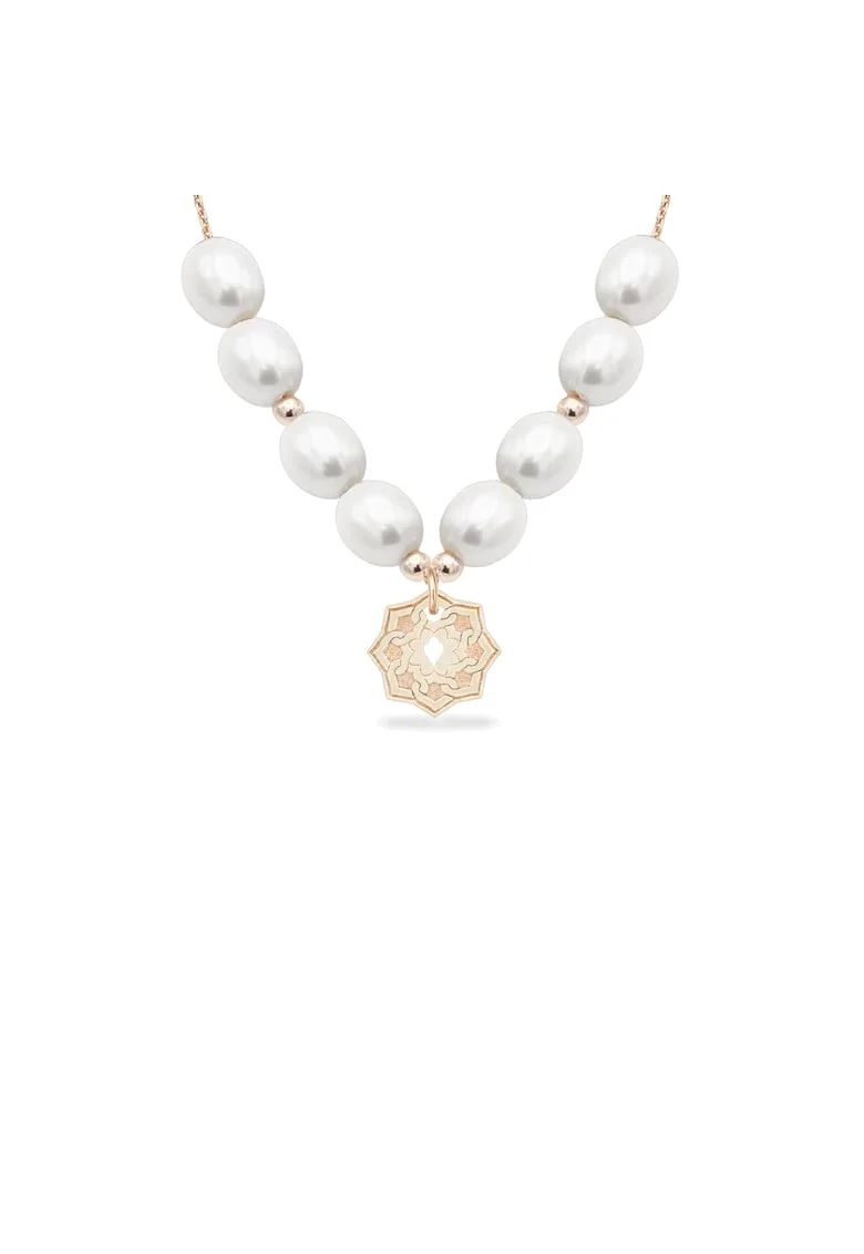 Colier cu perle veritabile de cultura SILK DOME, aur 14K, Roz
