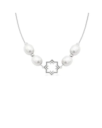 Colier la baza gatului cu perle veritabile de cultura PEARL OF SAMARKAND, aur 14K, Alb